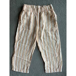 H&M Pants Medium Linen Pull On Stretch Cropped Striped Orange White Beach Boho